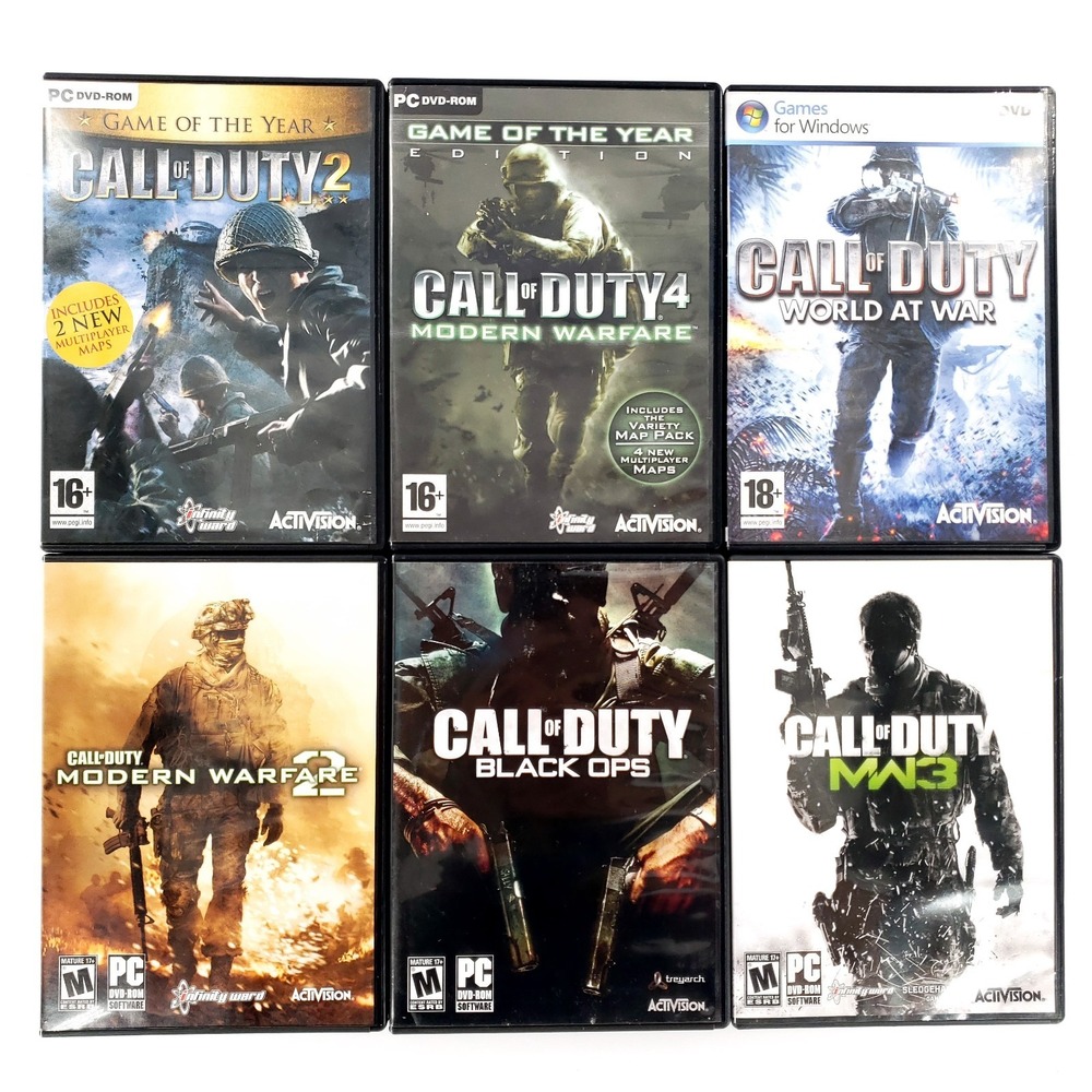 Call Of Duty PC CDRom Games Lot Of 6 COD 2, 4, World At War, MW2, Black Ops, WM3